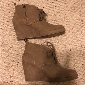 Tan wedge booties